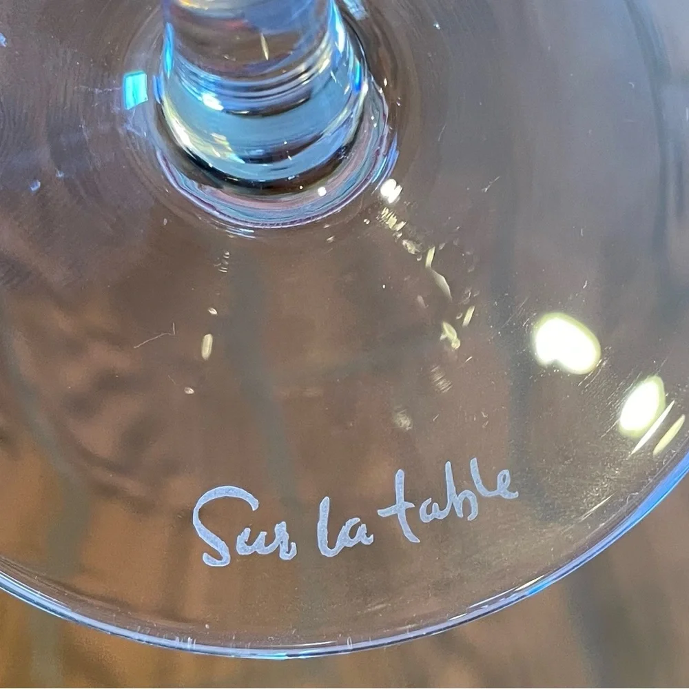 Pair (2) Sur la Table Smoke and Clear Wine Glasses | Signed | EUC